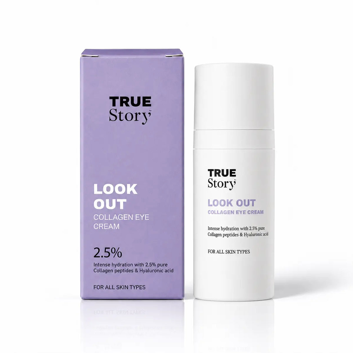 Violette Verpackung und Flakon der True Story «Look Out» Kollagen-Augencreme, 30 ml